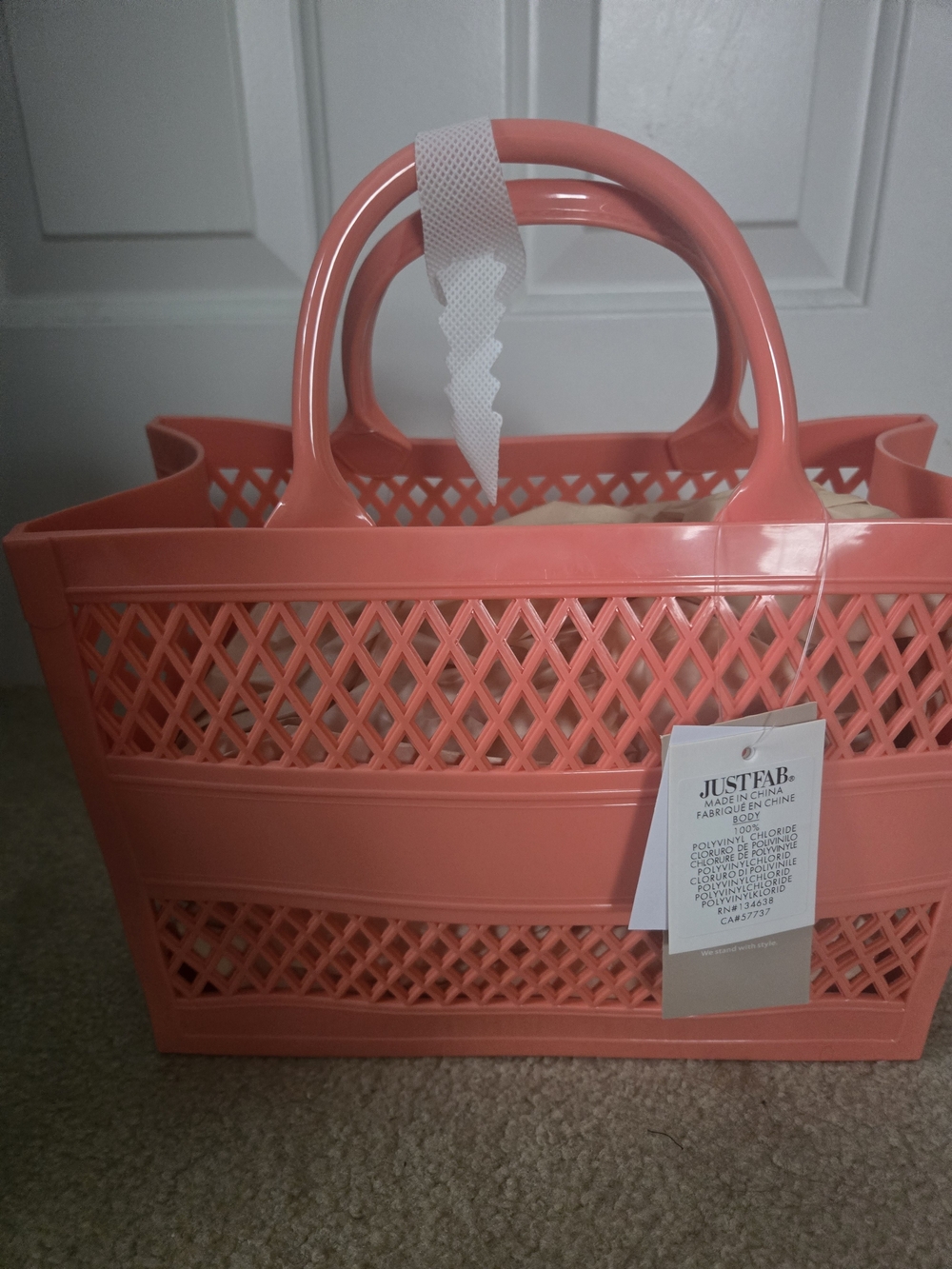 JustFab Coral Pink Lattice Tote